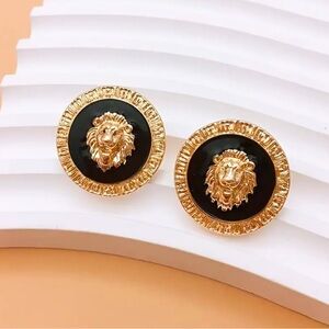 GORGEOUS Gold and Black Lion Head Earrings